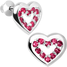 Load image into Gallery viewer, .925 Sterling Silver July CZ Open Heart Youth Screwback Earrings