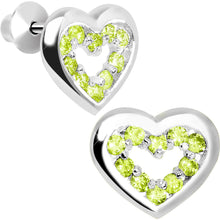 Load image into Gallery viewer, .925 Sterling Silver August CZ Open Heart Youth Screwback Earrings