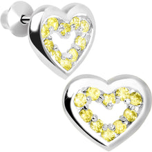 Load image into Gallery viewer, .925 Sterling Silver November CZ Open Heart Youth Screwback Earrings