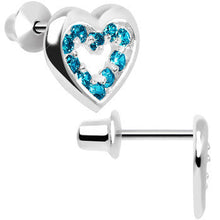 Load image into Gallery viewer, .925 Sterling Silver December CZ Open Heart Youth Screwback Earrings