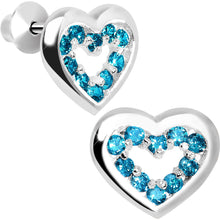 Load image into Gallery viewer, .925 Sterling Silver December CZ Open Heart Youth Screwback Earrings
