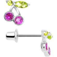Load image into Gallery viewer, 925 Sterling Silver Pink CZ Cherry Stud Youth Earrings