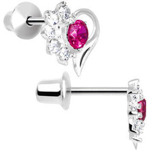 Load image into Gallery viewer, .925 Sterling Silver Pink CZ Flower Heart Youth Screwback Earrings