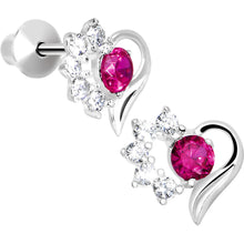 Load image into Gallery viewer, .925 Sterling Silver Pink CZ Flower Heart Youth Screwback Earrings