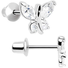 Load image into Gallery viewer, .925 Sterling Silver Clear CZ Butterfly Youth Screwback Earrings