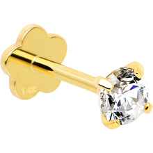 Load image into Gallery viewer, 14k Yellow Gold Flat Back Earring 20G 3mm CZ Floral Reversible