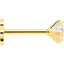 Load image into Gallery viewer, 14k Yellow Gold Flat Back Earring 20G 3mm CZ Floral Reversible