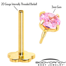 Load image into Gallery viewer, 14k Yellow Gold Flat Back Earring 20G 4mm Pink CZ Floral Reversible