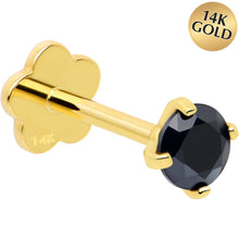 Load image into Gallery viewer, 14k Yellow Gold Flat Back Earring 20G 3mm Blue CZ Floral Reversible