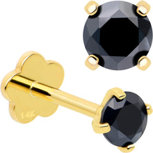 Load image into Gallery viewer, 14k Yellow Gold Flat Back Earring 20G 3mm Blue CZ Floral Reversible