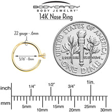 Load image into Gallery viewer, 14k Solid Yellow Gold Bendable Nose Hoop 22G 5/16 with CZ
