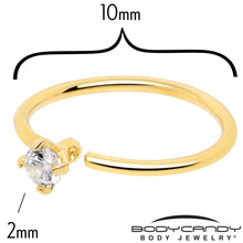 Load image into Gallery viewer, 14k Solid Yellow Gold Bendable Nose Hoop 22G 5/16 with 2mm CZ