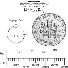 Load image into Gallery viewer, 14k Solid White Gold Bendable Nose Hoop 22G 5/16 with 2mm CZ