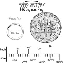 Load image into Gallery viewer, 14k Solid White Gold Hinged Segment Ring Forward Facing CZ 18G 5/16