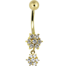 Load image into Gallery viewer, 16G Solid 14k Yellow Gold Cubic Zirconia Dangle Flower Belly Ring