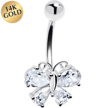 Load image into Gallery viewer, 16G Solid 14k White Gold Cubic Zirconia Butterfly Belly Ring