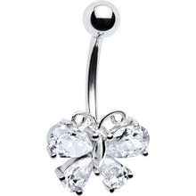 Load image into Gallery viewer, 16G Solid 14k White Gold Cubic Zirconia Butterfly Belly Ring