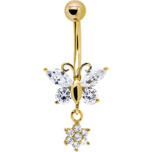 Load image into Gallery viewer, 16G Solid 14k Yellow Gold CZ Flower Butterfly Belly Ring