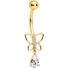 Load image into Gallery viewer, 16G Solid 14k Yellow Gold Butterfly Teardrop Belly Ring