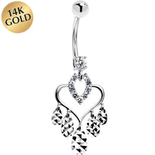 Load image into Gallery viewer, 16G Solid 14k White Gold Majestic Heart Chandelier Belly Ring