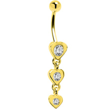 Load image into Gallery viewer, 16G Solid 14k Yellow Gold Zirconia Heart Drop Belly Ring