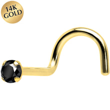 Load image into Gallery viewer, Solid 14K Yellow Gold 2mm Black Cubic Zirconia Nose Screw Ring