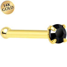 Load image into Gallery viewer, Solid 14K Yellow Gold 2mm Black Cubic Zirconia Nose Bone