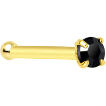 Load image into Gallery viewer, Solid 14K Yellow Gold 2mm Black Cubic Zirconia Nose Bone