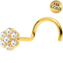 Load image into Gallery viewer, Solid 14K Yellow Gold Clear CZ Flower Nose Screw Ring