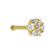 Load image into Gallery viewer, Solid 14K Yellow Gold Clear CZ Flower Nose Bone