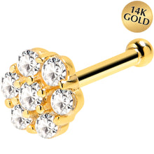 Load image into Gallery viewer, Solid 14K Yellow Gold Clear CZ Flower Nose Bone