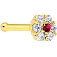 Load image into Gallery viewer, Solid 14K Yellow Gold Clear Red CZ Flower Nose Bone