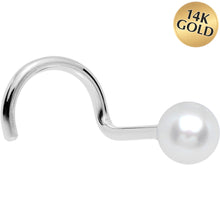Load image into Gallery viewer, Solid 14K White Gold 3mm Pearl Nose Screw Ring