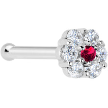 Load image into Gallery viewer, Solid 14K White Gold Red Clear CZ Flower Nose Bone