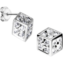 Load image into Gallery viewer, 14k White Gold CZ 7mm Dice Stud Earrings