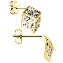 Load image into Gallery viewer, 14k Yellow Gold CZ 10mm Dice Stud Earrings