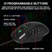 Load image into Gallery viewer, Enhance Theorem 2 MMO Gaming Mouse — 13‑Button, 4000 DPI, Black