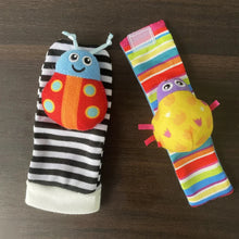 Load image into Gallery viewer, 4 PCS Baby Rattle Toy Set Soft Animal Socks & Wrist Straps for Newborns 0–12 Months Educational Plush Toys