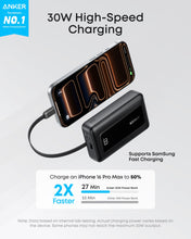 Load image into Gallery viewer, Anker Zolo Power Bank (10K, 30W) with a 5.4-inch (13.7 cm) built-in USB-C cable.