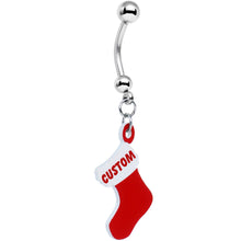 Load image into Gallery viewer, Custom Red White Christmas Stocking Personalized Dangle Belly Ring
