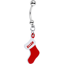 Load image into Gallery viewer, Custom Red White Christmas Stocking Personalized Dangle Belly Ring