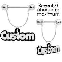 Load image into Gallery viewer, Custom Glow in the Dark Personalized Name Dangle Nipple Ring Set