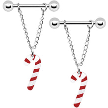 Load image into Gallery viewer, 14G Christmas Candy Cane Chain Dangle Nipple Ring Set