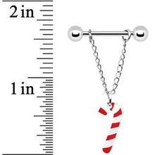 Load image into Gallery viewer, 14G Christmas Candy Cane Chain Dangle Nipple Ring Set