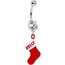 Load image into Gallery viewer, Clear Gem Custom Christmas Stocking Personalized Dangle Belly Ring