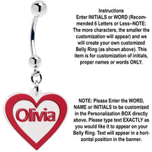 Load image into Gallery viewer, Custom Red White Valentines Day Heart Personalized Dangle Belly Ring