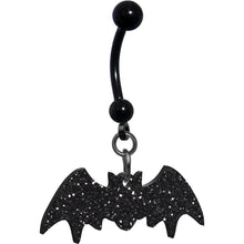 Load image into Gallery viewer, Glittery Black Bat Dangle Belly Ring