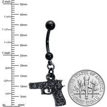 Load image into Gallery viewer, Jet Black Glitter Gun Dangle Belly Ring