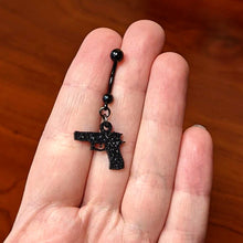 Load image into Gallery viewer, Jet Black Glitter Gun Dangle Belly Ring