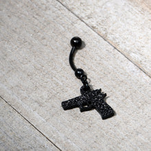 Load image into Gallery viewer, Jet Black Glitter Gun Dangle Belly Ring
